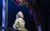 A woman looks out from a flower laden balcony