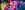 Three images side by side. Women dressed in colourful costumes with animated facial expressions.